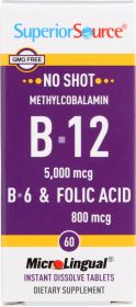 SUPERIOR SOURCE: No Shot Methylcobalamin B-12 5000mcg B-6 & Folic Acid 800mcg, 60 tb