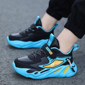 Child And Teen Boys Autumn And Winter Breathable Non-slip Platform Sports Running Shoes (Option: Black And Pale Blue Leather-28)