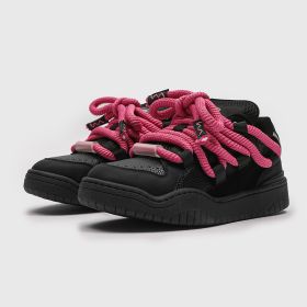 Thick Bottom Versatile Casual Men's And Women's Breathable Shoes (Option: Black Pink-39)