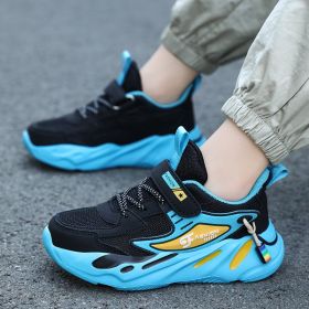 Child And Teen Boys Autumn And Winter Breathable Non-slip Platform Sports Running Shoes (Option: Black And Pale Blue Double Net-28)