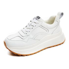 Women's Fashion Cattlehide Leather Casual Sports White Shoes (Option: Beige-37)